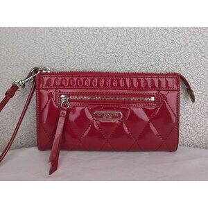 Coach Patent Leather Quilted Wristlet Wallet Phone Holder Red Silver